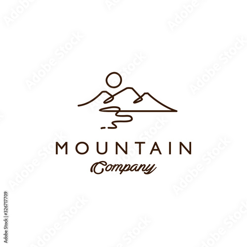 hipster minimal mountain outdoor logo in trendy linear line stroke style for tattoo inspiration