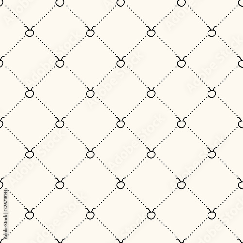 Taurus zodiac sign and polka dot seamless vector pattern. Astrology background with horoscope sign. Mystic monocrome texture for fortunetelling concept