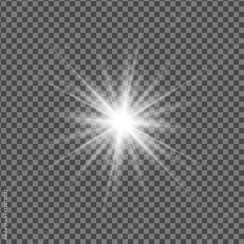Vector transparent effect of a shining star, sun, spotlight or lamp. Bright light, flash. EPS 10