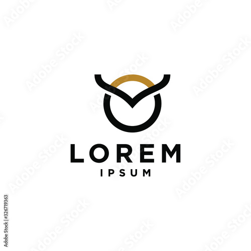 Owl head logo luxury bird smart education symbol thin line label. Retro vector design graphic element, abstract, sign, identity, logotype, poster. Stroke hipster illustration outline minimal elegant