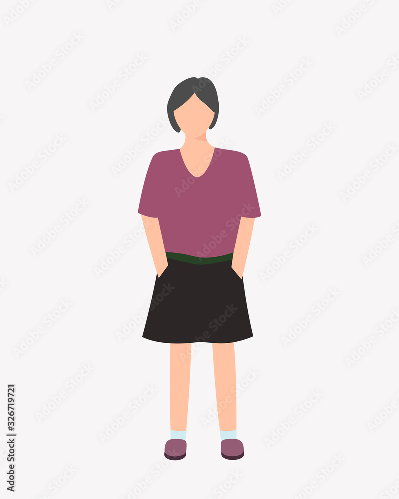 Young women or girl dressed in purple shirt and black skirt Young women or girl dressed in purple shirt and black skirt