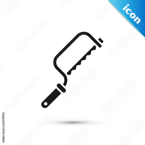 Grey Hacksaw icon isolated on white background. Metal saw for wood and metal. Vector Illustration
