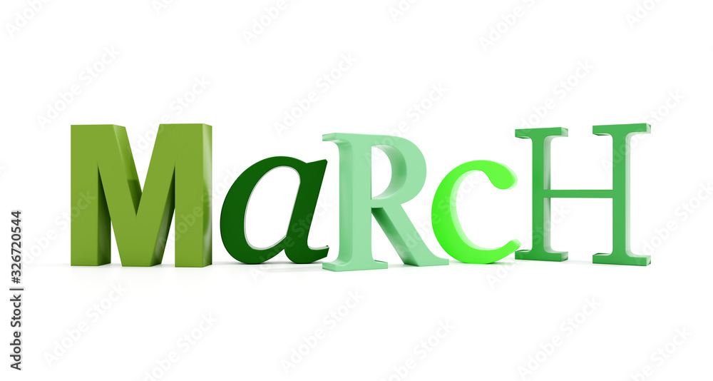 March green text title calendar background on white March green text title calendar background on white