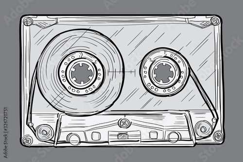 Black and white drawn audio cassette