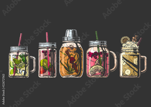 cocktails in mason jar and shaker