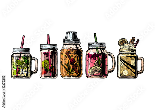 cocktails in mason jar and shaker