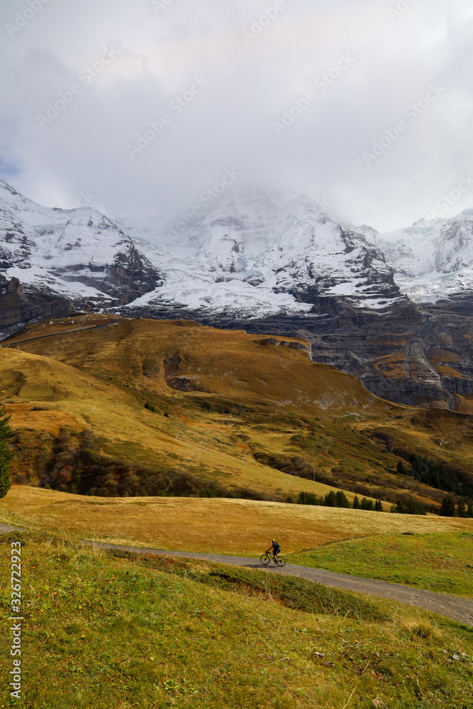 View of Landscape snow alp mountain in nature and environment at swiss from train down hill jungfrau mountain