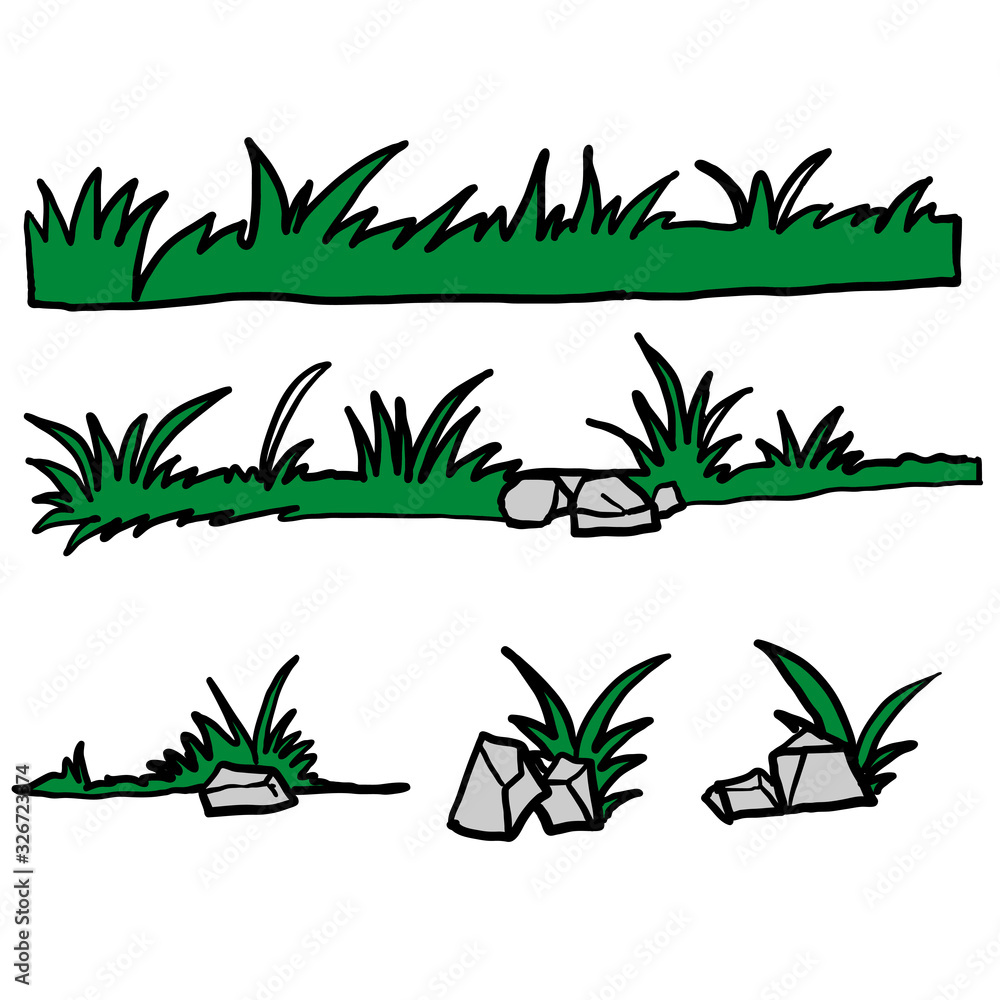 hand drawn doodle grass illustration with cartoon style vector
