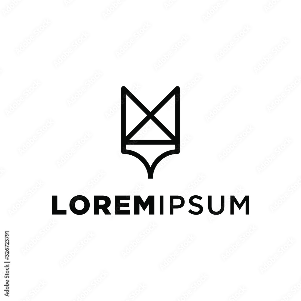 geometric fox head logo icon isolated on white background vintage vector design element illustration in trendy linear line minimal style