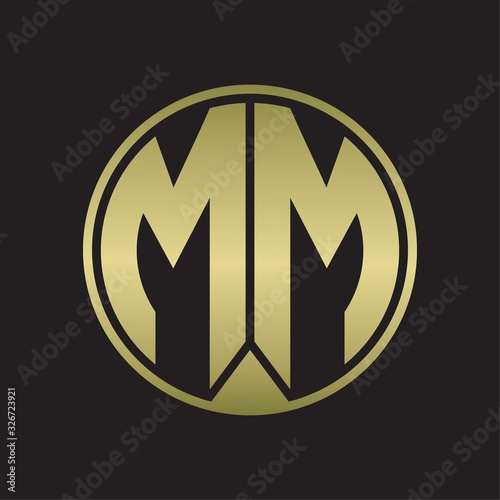 MM Logo monogram circle with piece ribbon style on gold colors