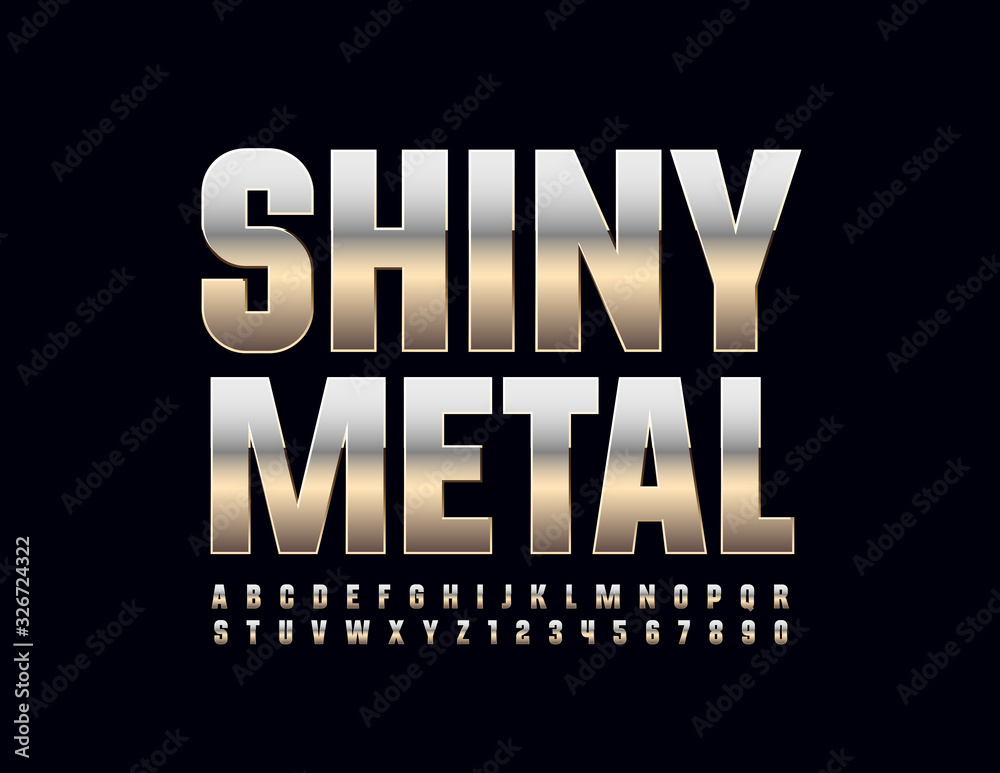 Shiny Metal Lettering Vector Shine Metal Font. Silver Alphabet Letters and Numbers. Stock ...