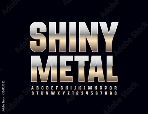 Vector Shine Metal Font. Silver Alphabet Letters and Numbers.