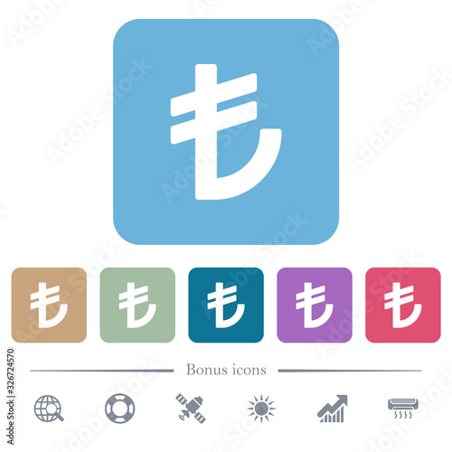 Turkish Lira sign flat icons on color rounded square backgrounds