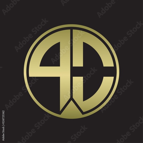 PO Logo monogram circle with piece ribbon style on gold colors