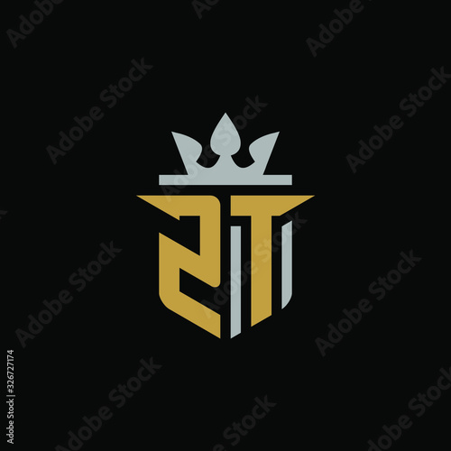 Initial Letter ZT with Shield King Logo Design