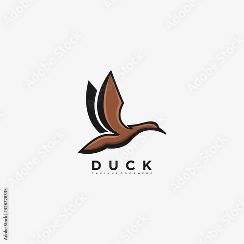 Vector Logo Illustration Duck Flying Line Art Style