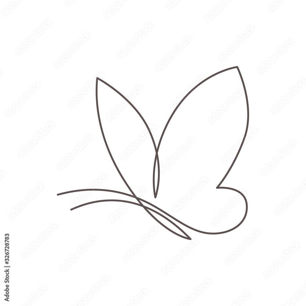 Butterfly continuous line vector illustration. Butter fly made with single editable path.