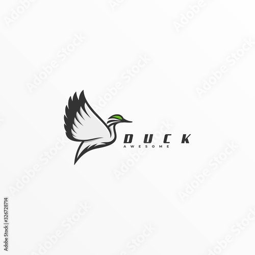 Vector Logo Illustration Duck Flying Line Art Style