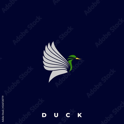 Vector Logo Illustration Duck Flying Line Art Style