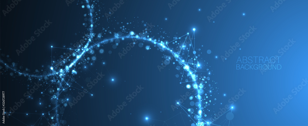Obraz premium Abstract vector background, scientific direction, with glowing circles and chaotic spots on it.