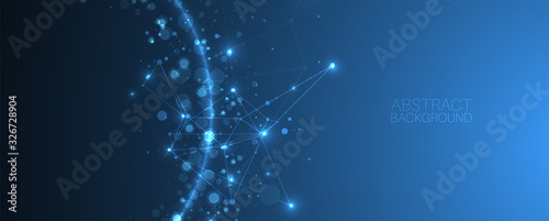 Abstract vector background, scientific direction, with glowing circles and chaotic spots on it.