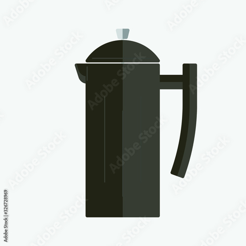 black stainless steel coffee french press flat design icon vector