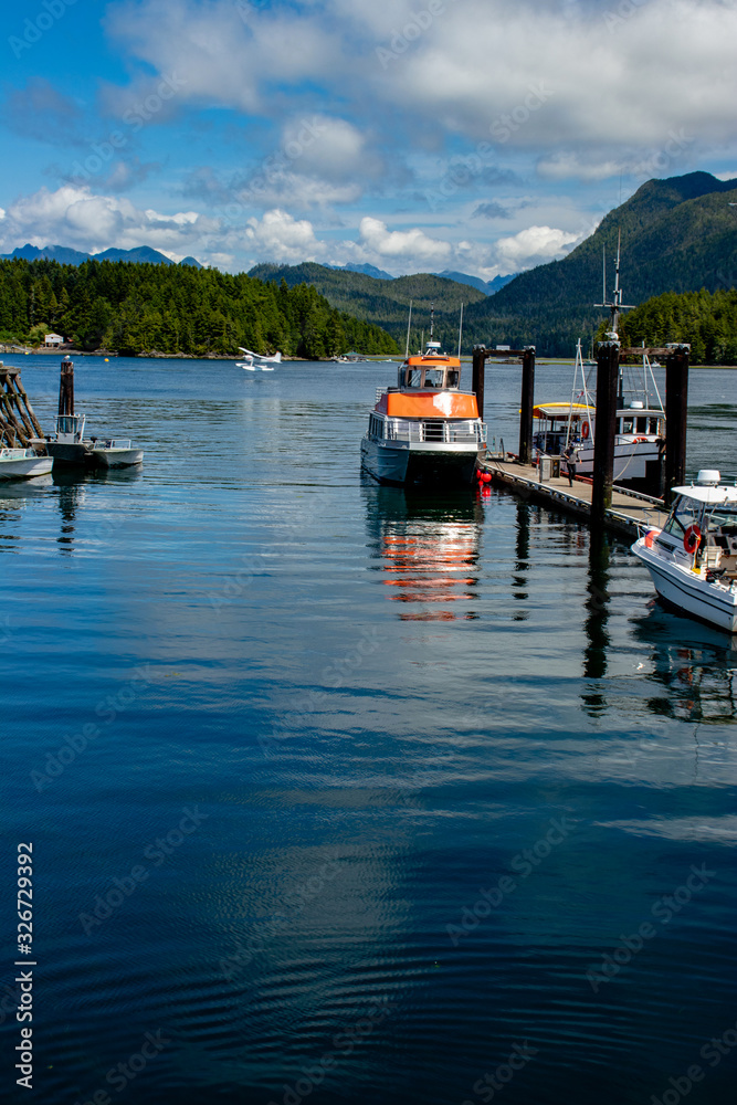 Turquoise waters of the Pacific at the marina - Tofino, Vancouver Island, BC, Canada