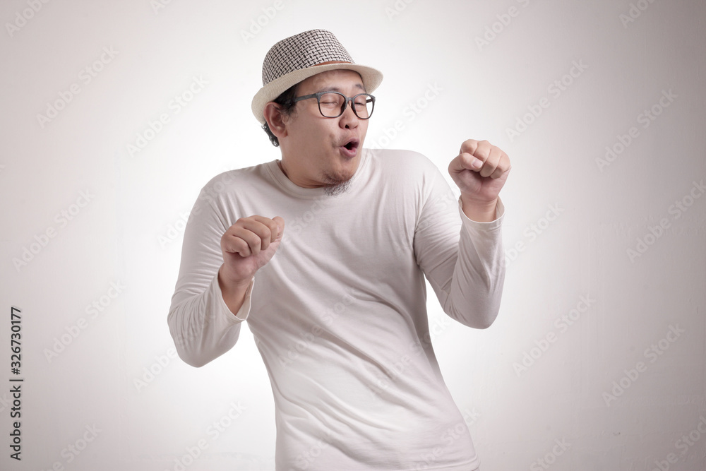 Happy Funny Asian Man Dancing Full of Joy, Winning Happy Funny Asian Man Dancing Full of Joy, Winning