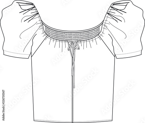 balloon sleeve Women's Top Fashion Flat Sketch, Blouse, Ready made, Apparel Template