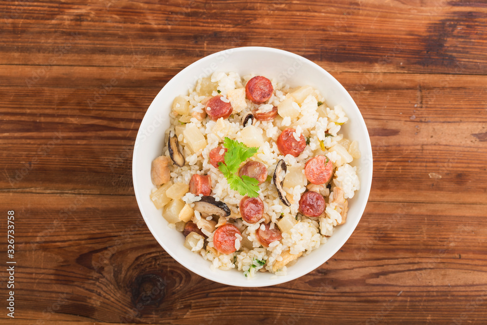 Chinese food, Chinese shiitake and sausage rice Chinese food, Chinese shiitake and sausage rice