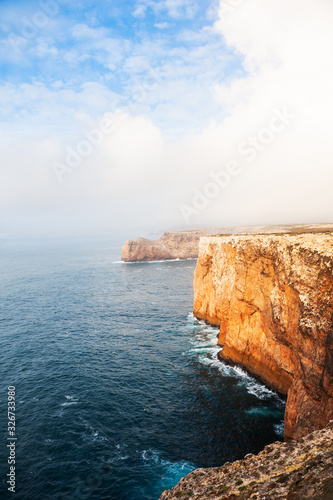 Rocky coast of Atlantic ocean in Cape St. Vincent, Algarve, Portugal. This is the most South-Western point of Europe
