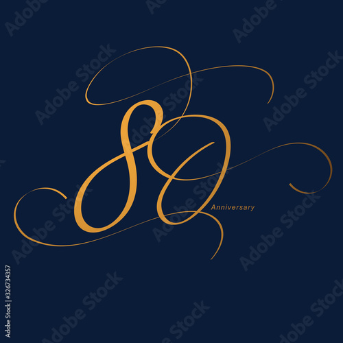 Handwriting celebrating, anniversary of number 80, 80th year anniversary, Luxury duo tone gold brown for invitation card, backdrop, label or stationary