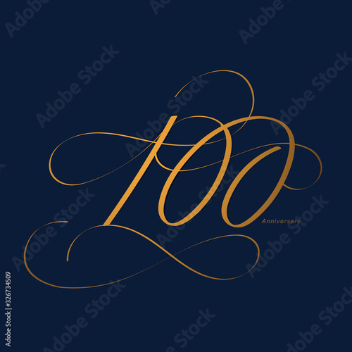 Handwriting celebrating, anniversary of number 100, 100th year anniversary, Luxury duo tone gold brown for invitation card, backdrop, label or stationary © Harnpon