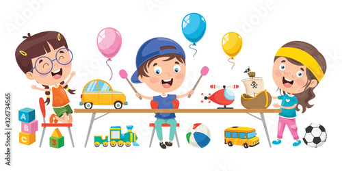 Little Children Playing With Toys