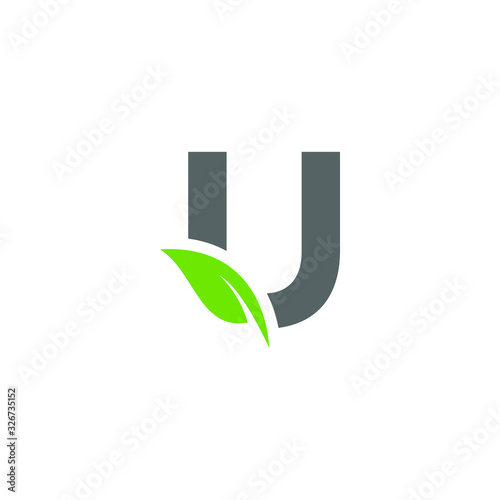 Initial Letter U with Leaf Logo Design