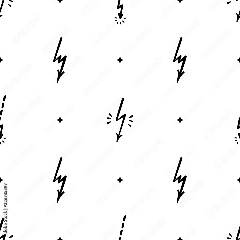 Arrows or Lightning Bolt Signs Vector Seamless Pattern. Black and White ...