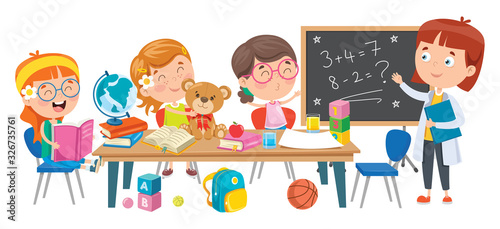 Little Children Studying At Classroom