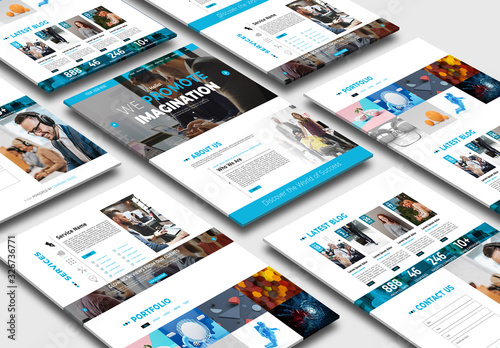 Business Website Layout with Blue Accents