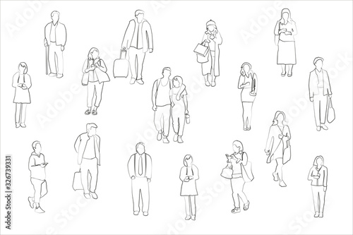 people illustration vector collection , outline drawing of people silhouettes