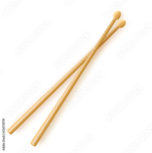 Vector illustration. Crossed wooden drumsticks. Percussion musical instrument. Rock or jazz equipment. Isolated on white background