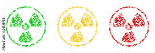 Nuclear sign in different colors, which warns of the danger of radiation. Nuclear stamp.