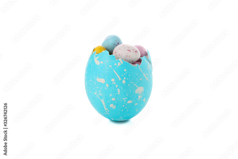 Easter egg with small eggs isolated on white background