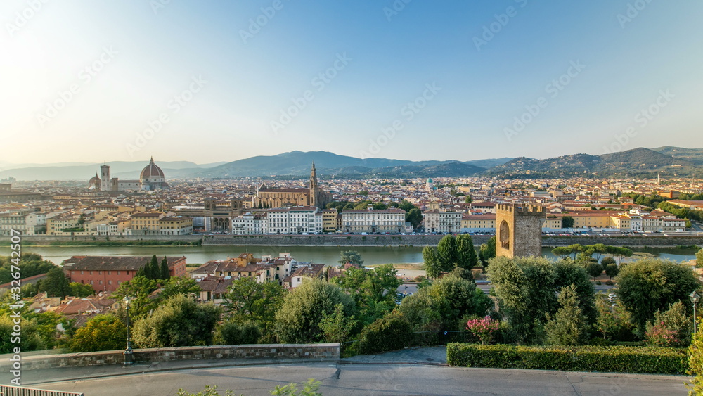Beautiful landscape above timelapse, panorama on historical view of the Florence from Piazzale Michelangelo point. Italy. Beautiful landscape above timelapse, panorama on historical view of the Florence from Piazzale Michelangelo point. Italy.