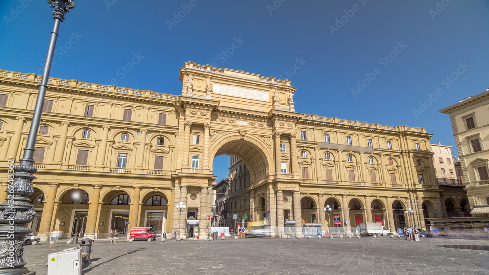 Republic Square timelapse  with the arch in honor of the first king of united Italy, Victor Emmanuel II.