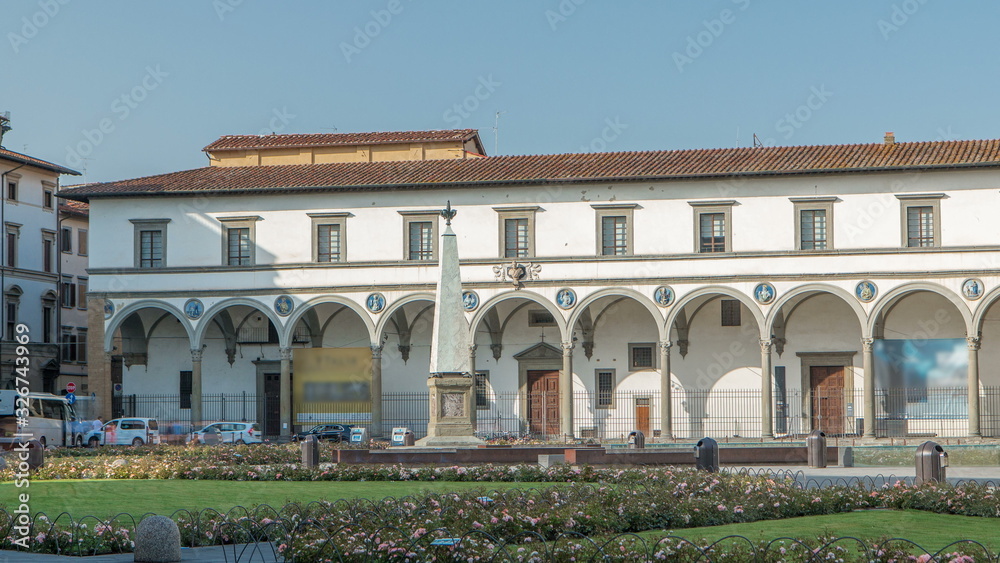 View of Public Square of Santa Maria Novella timelapse - one of the more important public squares in Florence.