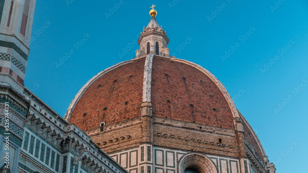 The dome of The Basilica di Santa Maria del Fiore timelapse which is the cathedral church Duomo of Florence in Italy
