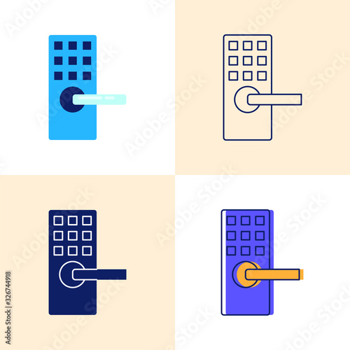 Smart lock icon set in flat and line styles