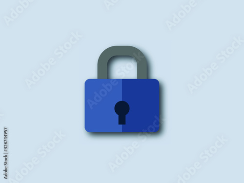 Blue security padlock icon, flat design vector graphic