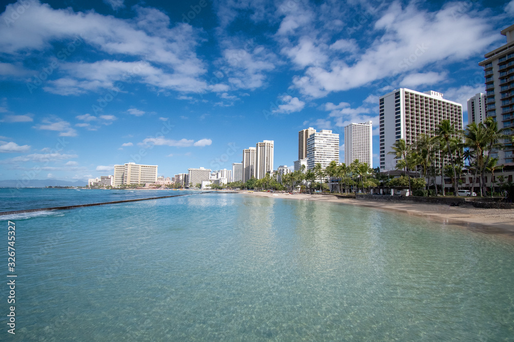 Waikiki beach with buildings in Oahu Hawaii Waikiki beach with buildings in Oahu Hawaii