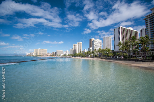Waikiki beach with buildings in Oahu Hawaii © Guy